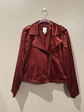 NWOT Lauren Conrad LC Faux Suede Rust Moto Runway Jacket L